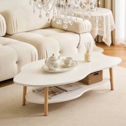 Ventryn 2 Layer Coffee Table Cloud Tea Table Modern Living Room Desk in White - thumbnail 5
