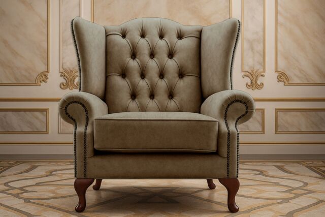 Somnior Classic Chesterfield Arm Chair Dapple Fabric UK Manufactured in Brown - Size: 1 Seater - image 1
