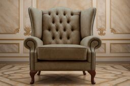 Somnior Classic Chesterfield Arm Chair Dapple Fabric UK Manufactured in Brown - Size: 1 Seater - thumbnail 1