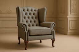 Somnior Classic Chesterfield Arm Chair Dapple Fabric UK Manufactured in Brown - Size: 1 Seater - thumbnail 2