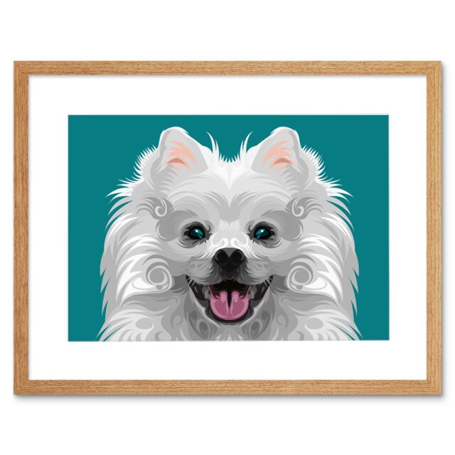 "Artery8 Wall Art Print Dog Spitz Swirls Art Framed 9x7 inch in Beige - Size: W7"" x H9""" - image 1