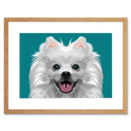 "Artery8 Wall Art Print Dog Spitz Swirls Art Framed 9x7 inch in Beige - Size: W7"" x H9""" - thumbnail 1