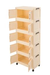 Living and Home Foldable 5-Tier Rolling Plastic Storage Cabinet with Magnetic Doors in Beige - thumbnail 4