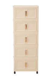 Living and Home Foldable 5-Tier Rolling Plastic Storage Cabinet with Magnetic Doors in Beige - thumbnail 7
