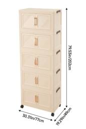 Living and Home Foldable 5-Tier Rolling Plastic Storage Cabinet with Magnetic Doors in Beige - thumbnail 5