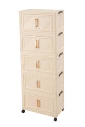 Living and Home Foldable 5-Tier Rolling Plastic Storage Cabinet with Magnetic Doors in Beige