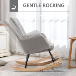 HOMCOM Wingback Rocking Chair for Nursing w/ Steel Frame Light Grey - thumbnail 4