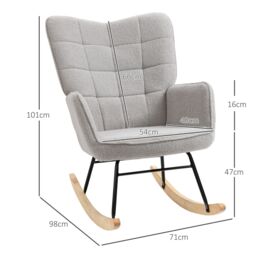 HOMCOM Wingback Rocking Chair for Nursing w/ Steel Frame Light Grey - thumbnail 3