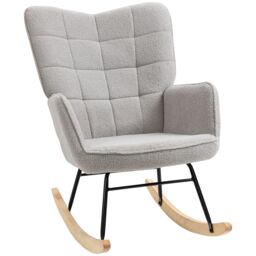 HOMCOM Wingback Rocking Chair for Nursing w/ Steel Frame Light Grey - thumbnail 2