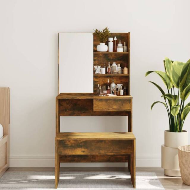 Berkfield Home Modern Dressing Table with Mirror Smoked Oak 74.5x40x141 cm in Brown - image 1