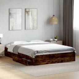 Berkfield Home Bed Frame with Drawers without Mattress Smoked Oak 160x200 cm in Brown - thumbnail 2