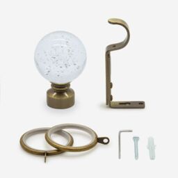 New Edge Blinds Antqiue Brass 28mm Glass Bubbles Fixed Length Metal Curtain Pole in Bronze - Size: 115 cm - thumbnail 3