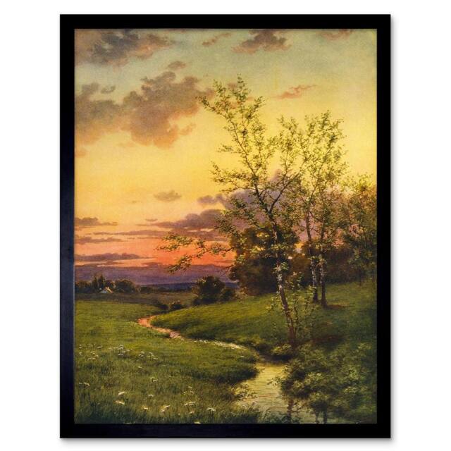 "Artery8 Paintings Landscape Sunset Countryside Tree 12x16"" Framed Art Print in Yellow - Size: W12"" x H16""" - image 1