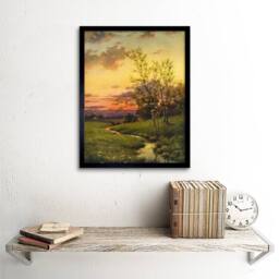 "Artery8 Paintings Landscape Sunset Countryside Tree 12x16"" Framed Art Print in Yellow - Size: W12"" x H16""" - thumbnail 2