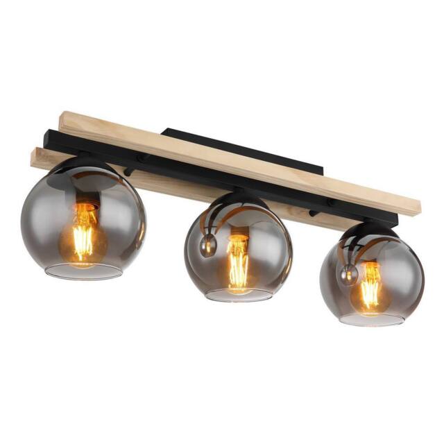 Netlighting Conni Globe Ceiling Light Black Wood Brown Smoke Glass Shade 3x E27 - image 1
