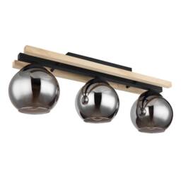 Netlighting Conni Globe Ceiling Light Black Wood Brown Smoke Glass Shade 3x E27 - thumbnail 2