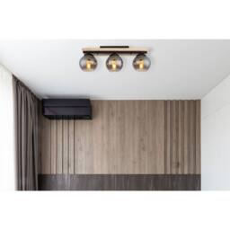 Netlighting Conni Globe Ceiling Light Black Wood Brown Smoke Glass Shade 3x E27 - thumbnail 5