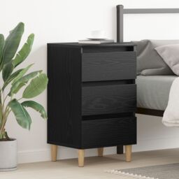 Berkfield Home Bedside Cabinet with Wooden Leg Black Oak 40x35x69 cm - Size: 40 x 35 x 69 cm - thumbnail 1