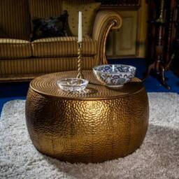 Madison & Mayfair Hammered Gold Coffee Table with Removable Lid