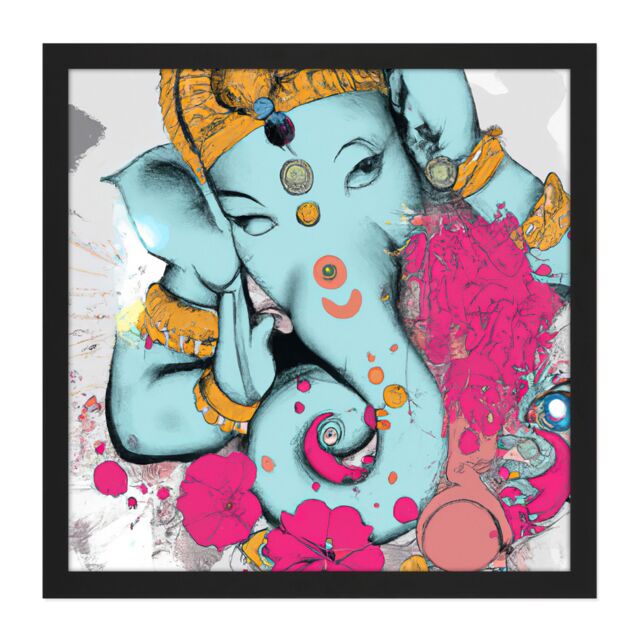 "Artery8 Wall Art Print Ganesha Hindu Elephant Head God Ganapati Religion Mindfulness Square Framed Picture 16X16 Inch in Black - Size: W16"" x H16""" - image 1