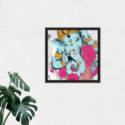 "Artery8 Wall Art Print Ganesha Hindu Elephant Head God Ganapati Religion Mindfulness Square Framed Picture 16X16 Inch in Black - Size: W16"" x H16""" - thumbnail 2
