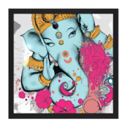 "Artery8 Wall Art Print Ganesha Hindu Elephant Head God Ganapati Religion Mindfulness Square Framed Picture 16X16 Inch in Black - Size: W16"" x H16""" - thumbnail 1