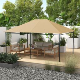 OUTSUNNY 3 x 4m Gazebo Canopy Replacement Gazebo Roof Cover in Khaki - thumbnail 1