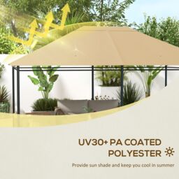 OUTSUNNY 3 x 4m Gazebo Canopy Replacement Gazebo Roof Cover in Khaki - thumbnail 4