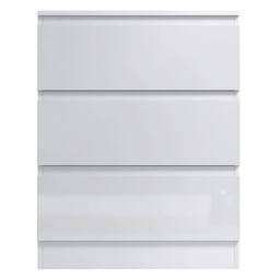 VOGREX White Gloss Handleless 3 Drawer Modern Bedside Table - thumbnail 3