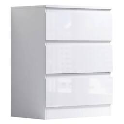 VOGREX White Gloss Handleless 3 Drawer Modern Bedside Table