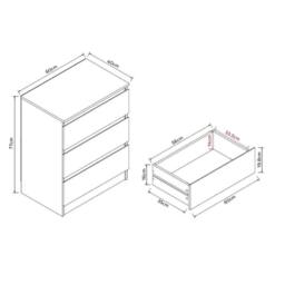 VOGREX White Gloss Handleless 3 Drawer Modern Bedside Table - thumbnail 2