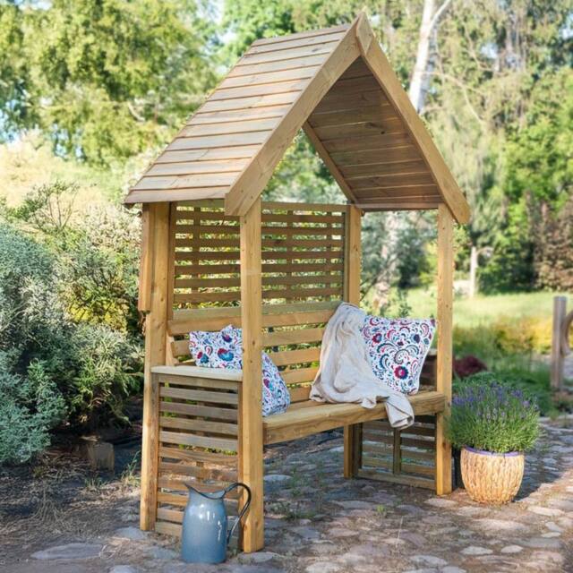 Primrose Wooden Garden Bench 2 Seater Arbour Open Sides in Brown - image 1