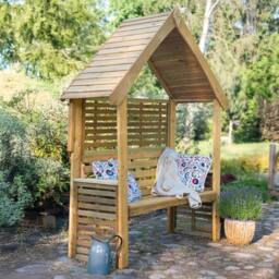 Primrose Wooden Garden Bench 2 Seater Arbour Open Sides in Brown - thumbnail 1