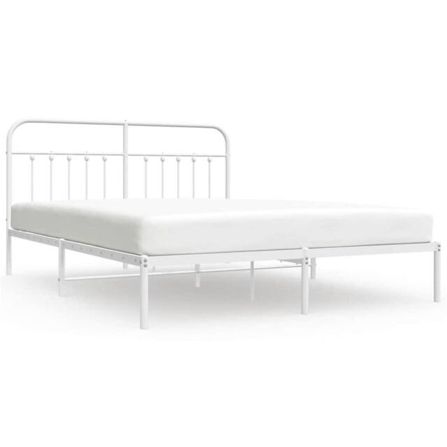 Berkfield Home Metal Bed Frame with Headboard White 160x200 cm - image 1