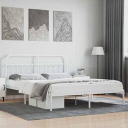 Berkfield Home Metal Bed Frame with Headboard White 160x200 cm - thumbnail 2