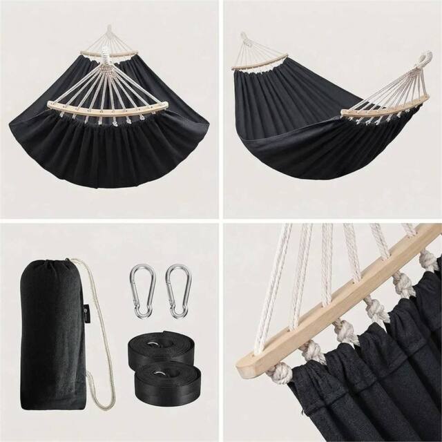 Nordara Garden Hammock Camping Canvas Hammock in Black - Size: 200 cm x 100 cm - image 1