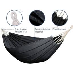 Nordara Garden Hammock Camping Canvas Hammock in Black - Size: 200 cm x 100 cm - thumbnail 2