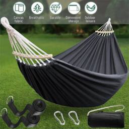 Nordara Garden Hammock Camping Canvas Hammock in Black - Size: 200 cm x 100 cm - thumbnail 4