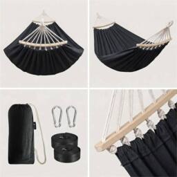 Nordara Garden Hammock Camping Canvas Hammock in Black - Size: 200 cm x 100 cm