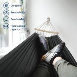 Nordara Garden Hammock Camping Canvas Hammock in Black - Size: 200 cm x 100 cm - thumbnail 5
