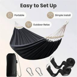 Nordara Garden Hammock Camping Canvas Hammock in Black - Size: 200 cm x 100 cm - thumbnail 3