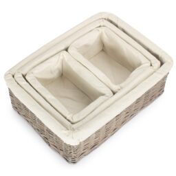 Red Hamper Wicker Grey Wash Lined Storage Tray in Mid Grey - Size: Medium - thumbnail 2