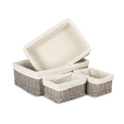Red Hamper Wicker Grey Wash Lined Storage Tray in Mid Grey - Size: Medium - thumbnail 1
