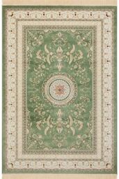 THE RUGS Oriental Velvet Antik Negar Rug - Vintage Bordered Viscose Carpet in Green - Size: 195 cm x 290 cm