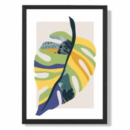 ARTZE Tropical Monstera Teal & Green Mid Century Modern Framed Print SIZE: A4 with Black Frame