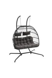 Living and Home 2-Seater Outdoor Hanging Egg Chair in Black - thumbnail 5