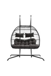 Living and Home 2-Seater Outdoor Hanging Egg Chair in Black - thumbnail 4
