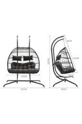 Living and Home 2-Seater Outdoor Hanging Egg Chair in Black - thumbnail 2