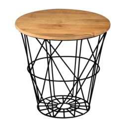 Jaipur Furniture Ltd Ravi Iron Base Solid Wood Top Side Table - L50 x W50 x H50 cm - Mango Light Finish in Brown - thumbnail 2