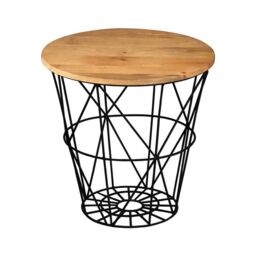 Jaipur Furniture Ltd Ravi Iron Base Solid Wood Top Side Table - L50 x W50 x H50 cm - Mango Light Finish in Brown - thumbnail 1